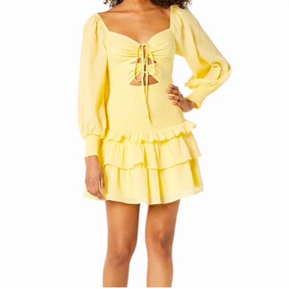 Astr Yellow Long Sleeve Ruffle Dress